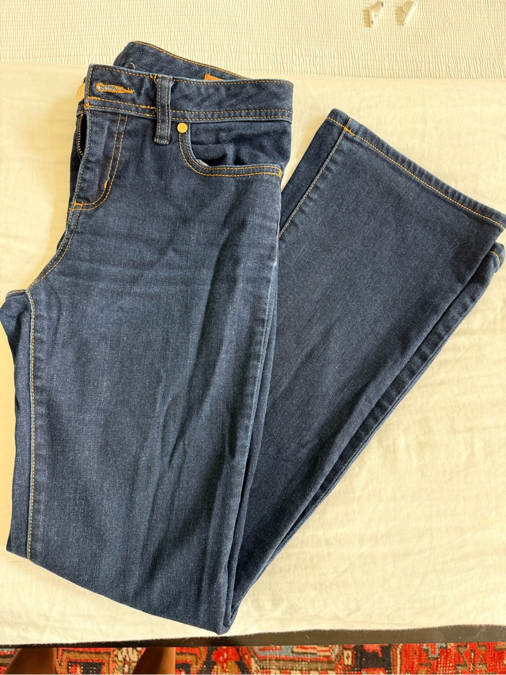 Tory Burch Dark Blue classic Bootcut Jeans with Contrast Stitching